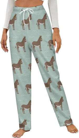 Cartoon Donkey Women's Flannel Pajama Pants Fleece Lounge Sleep Bottoms PJ