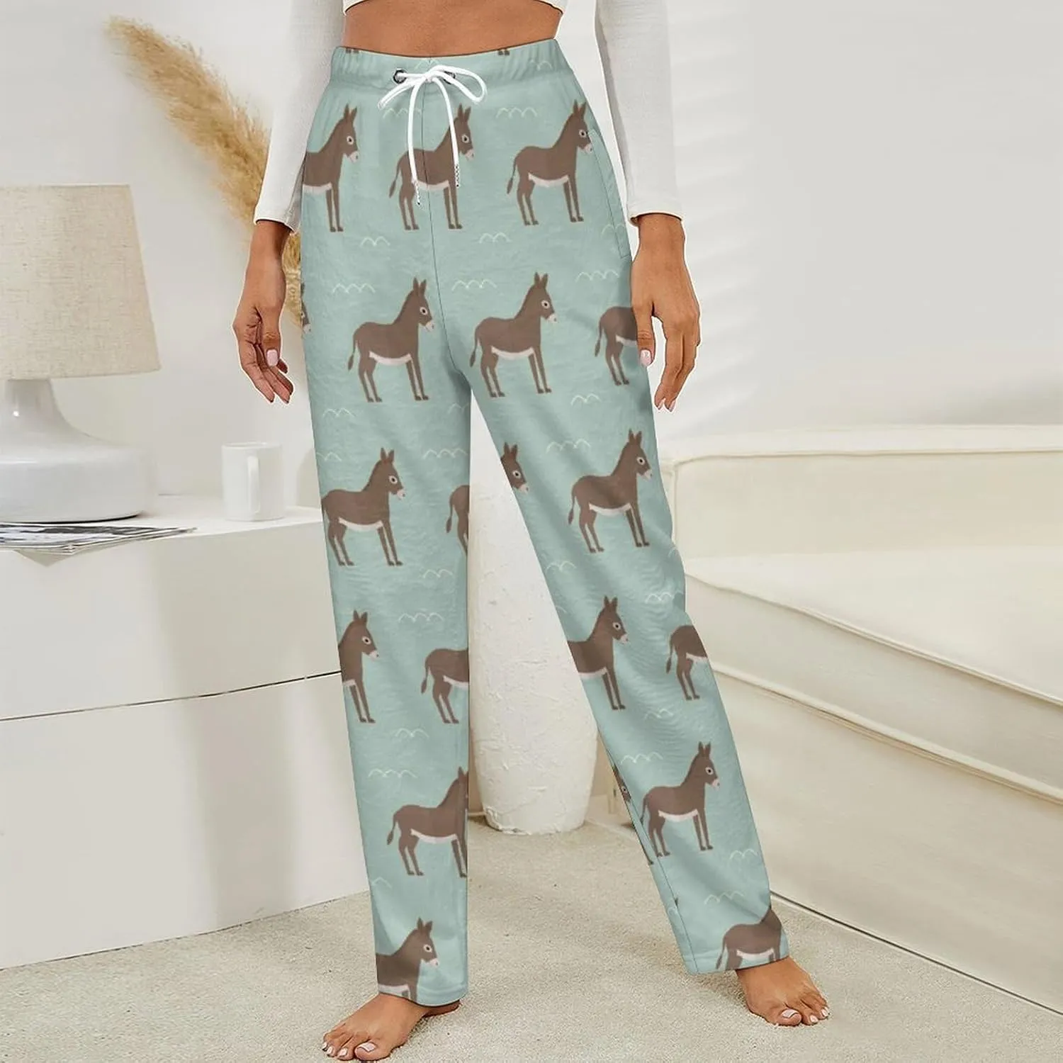 Cartoon Donkey Women's Flannel Pajama Pants Fleece Lounge Sleep Bottoms PJ