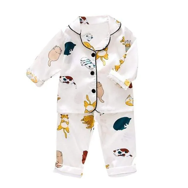 Cartoon Satin Pajamas Set