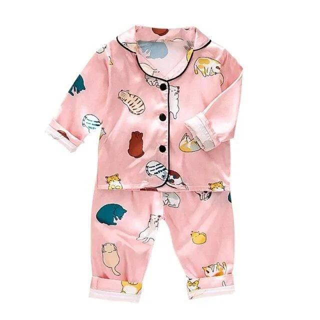 Cartoon Satin Pajamas Set