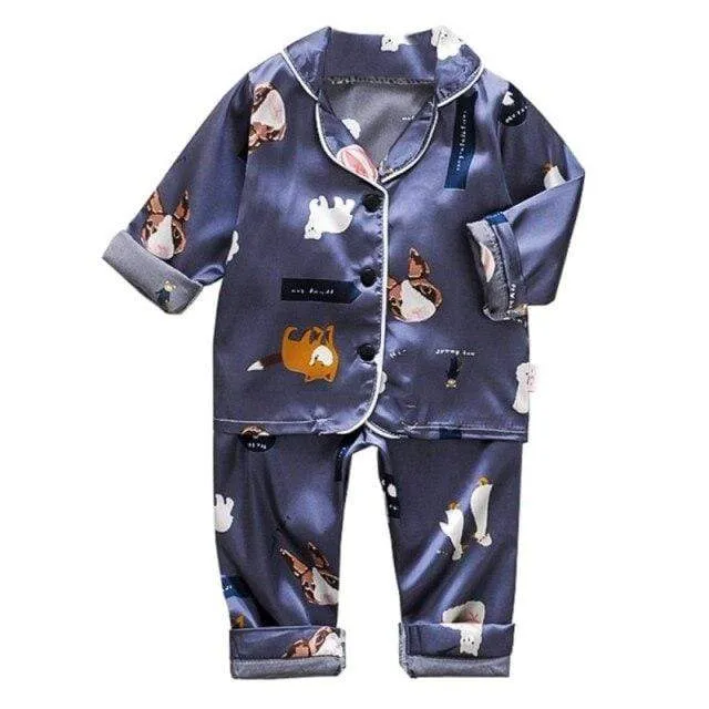 Cartoon Satin Pajamas Set
