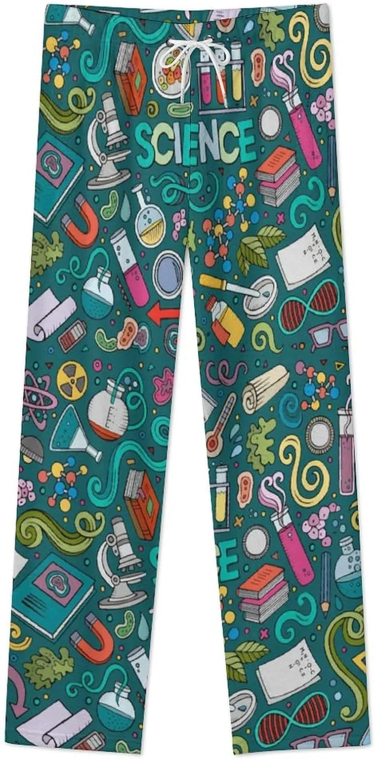 Cartoon Science Women's Flannel Pajama Pants Fleece Lounge Sleep Bottoms PJ