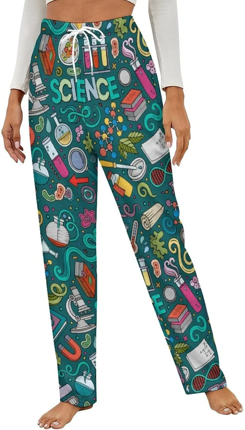Cartoon Science Women's Flannel Pajama Pants Fleece Lounge Sleep Bottoms PJ