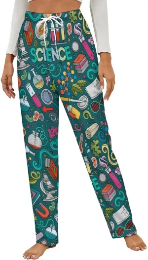 Cartoon Science Women's Flannel Pajama Pants Fleece Lounge Sleep Bottoms PJ