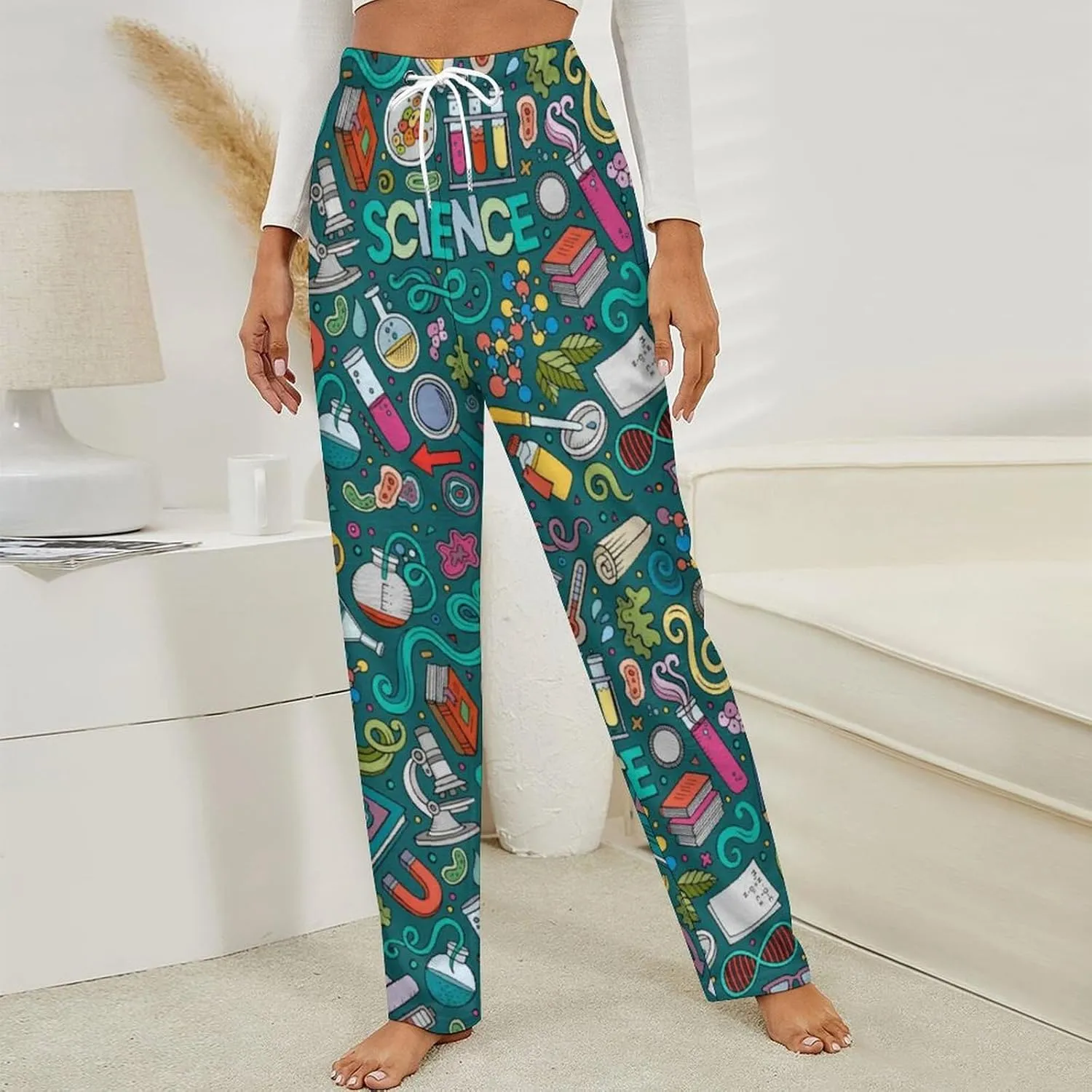 Cartoon Science Women's Flannel Pajama Pants Fleece Lounge Sleep Bottoms PJ