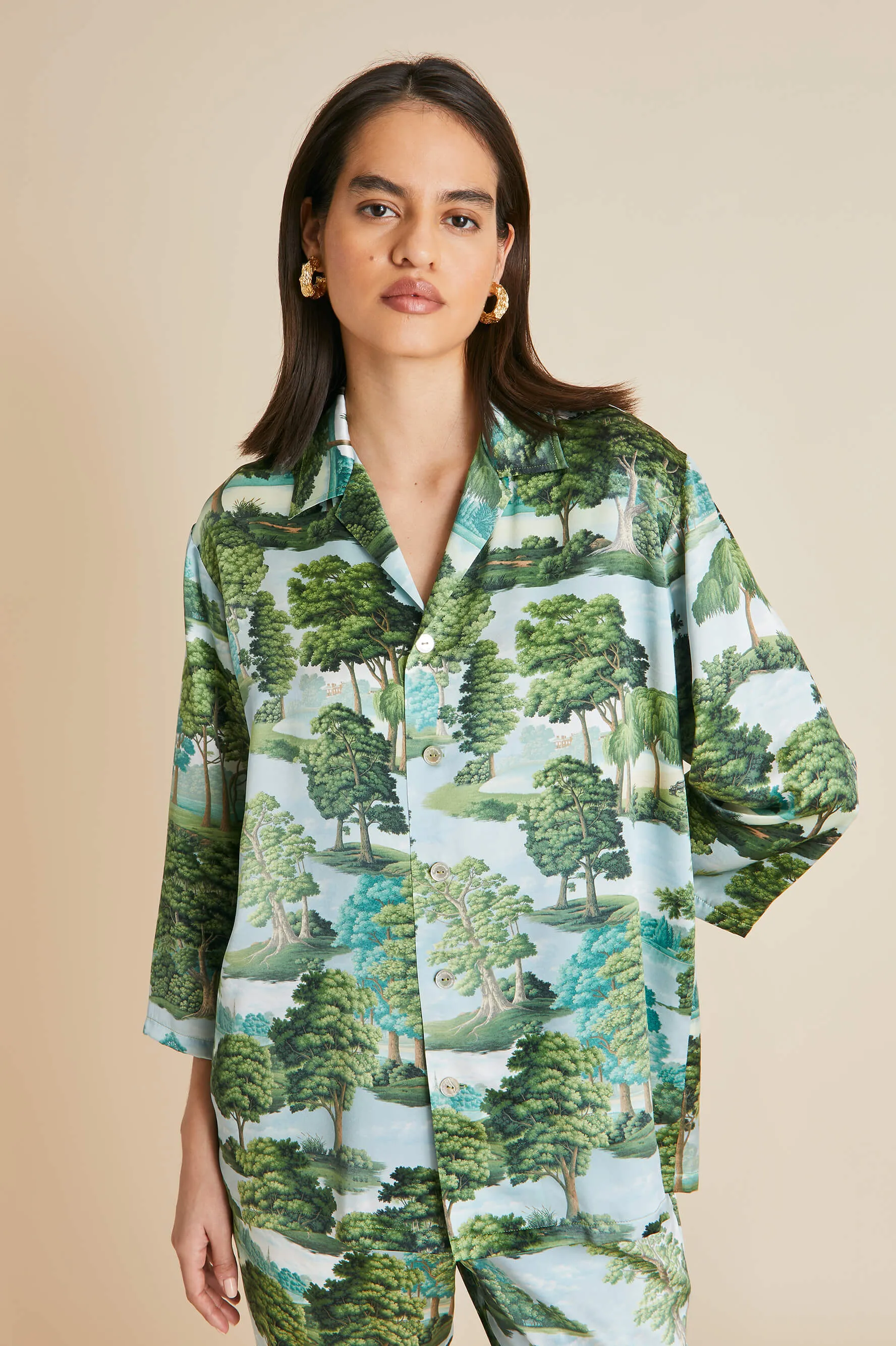 Casablanca Hyde Park Green Pajamas in Silk Satin