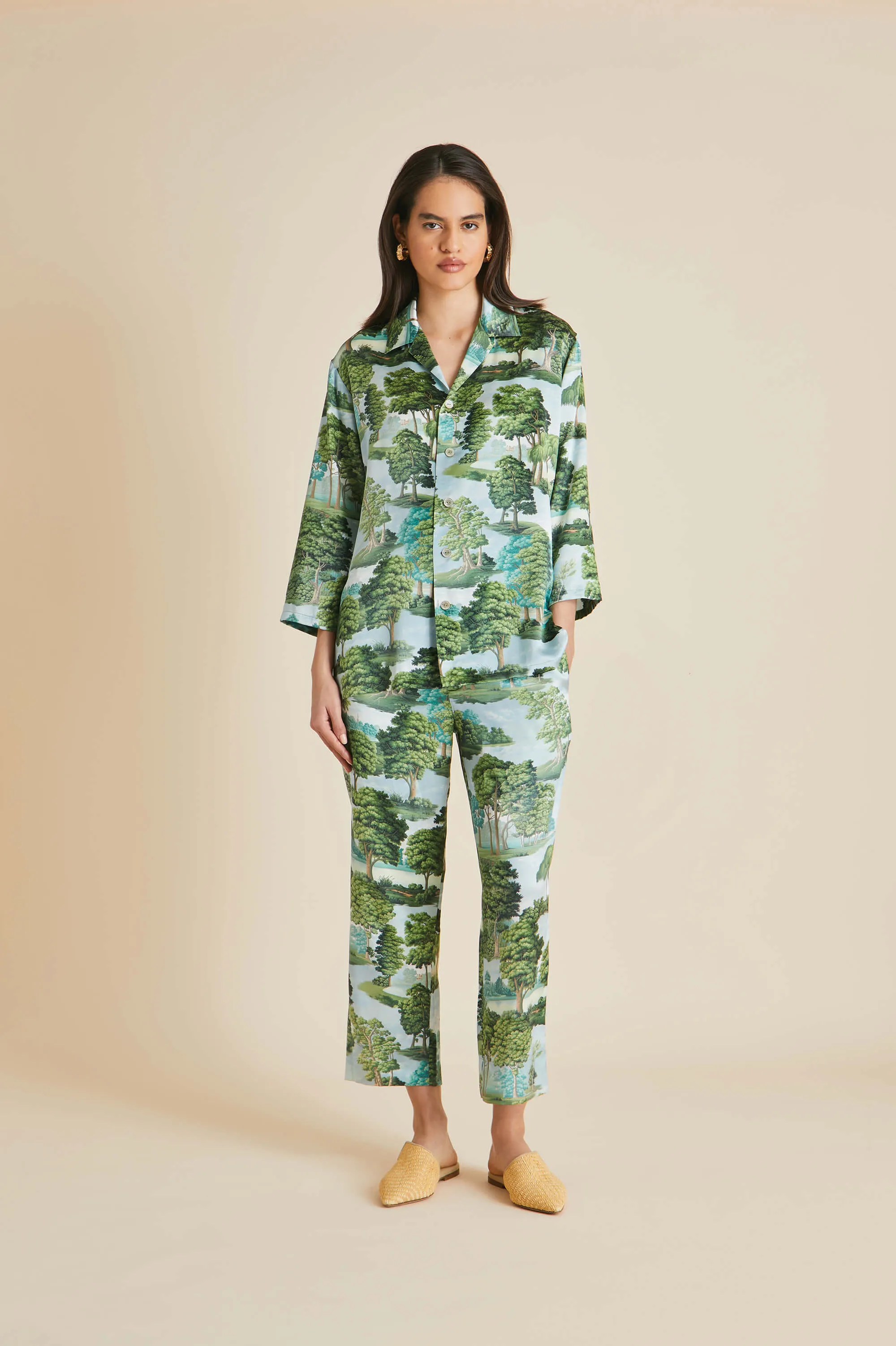 Casablanca Hyde Park Green Pajamas in Silk Satin