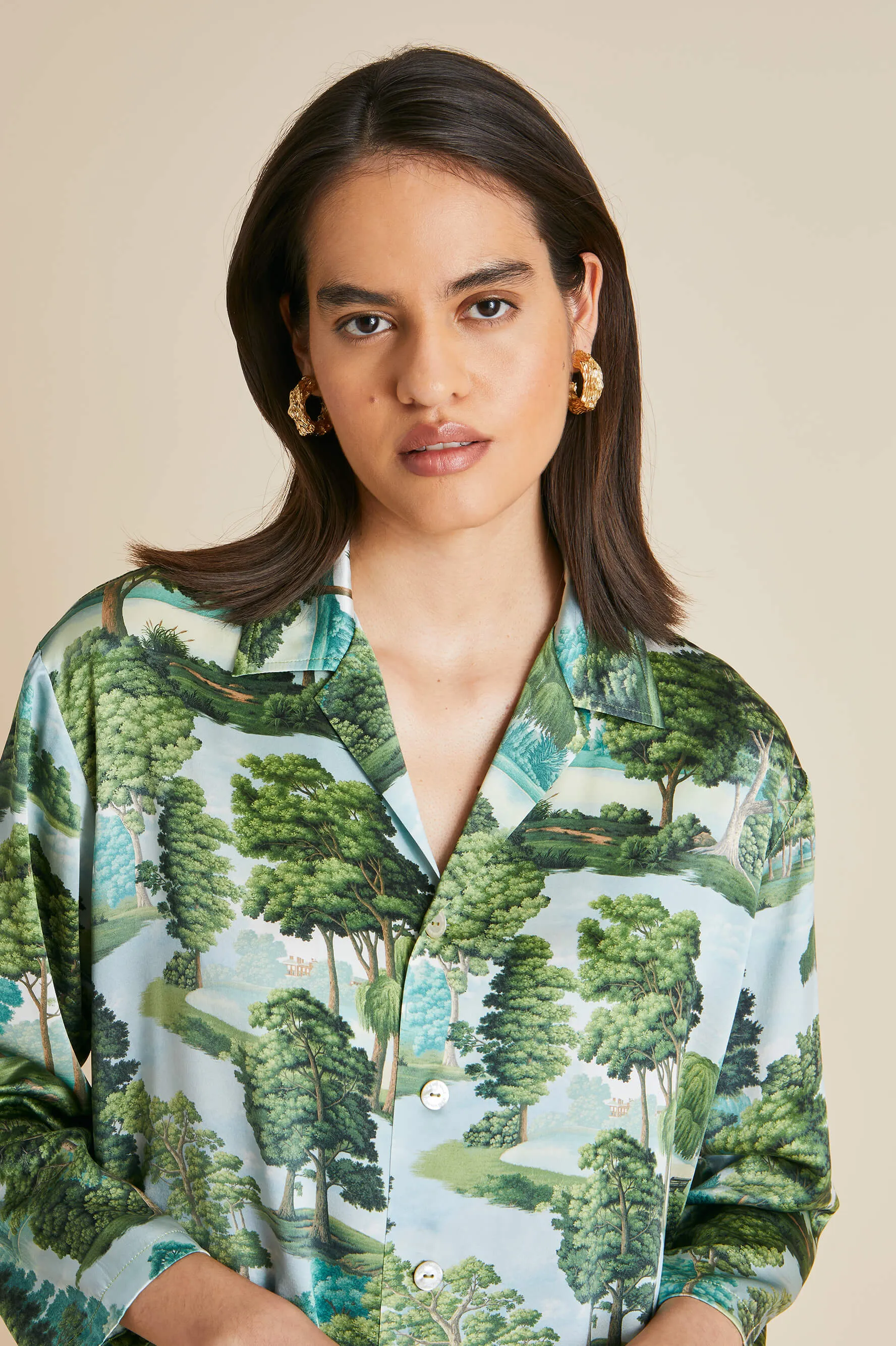 Casablanca Hyde Park Green Pajamas in Silk Satin