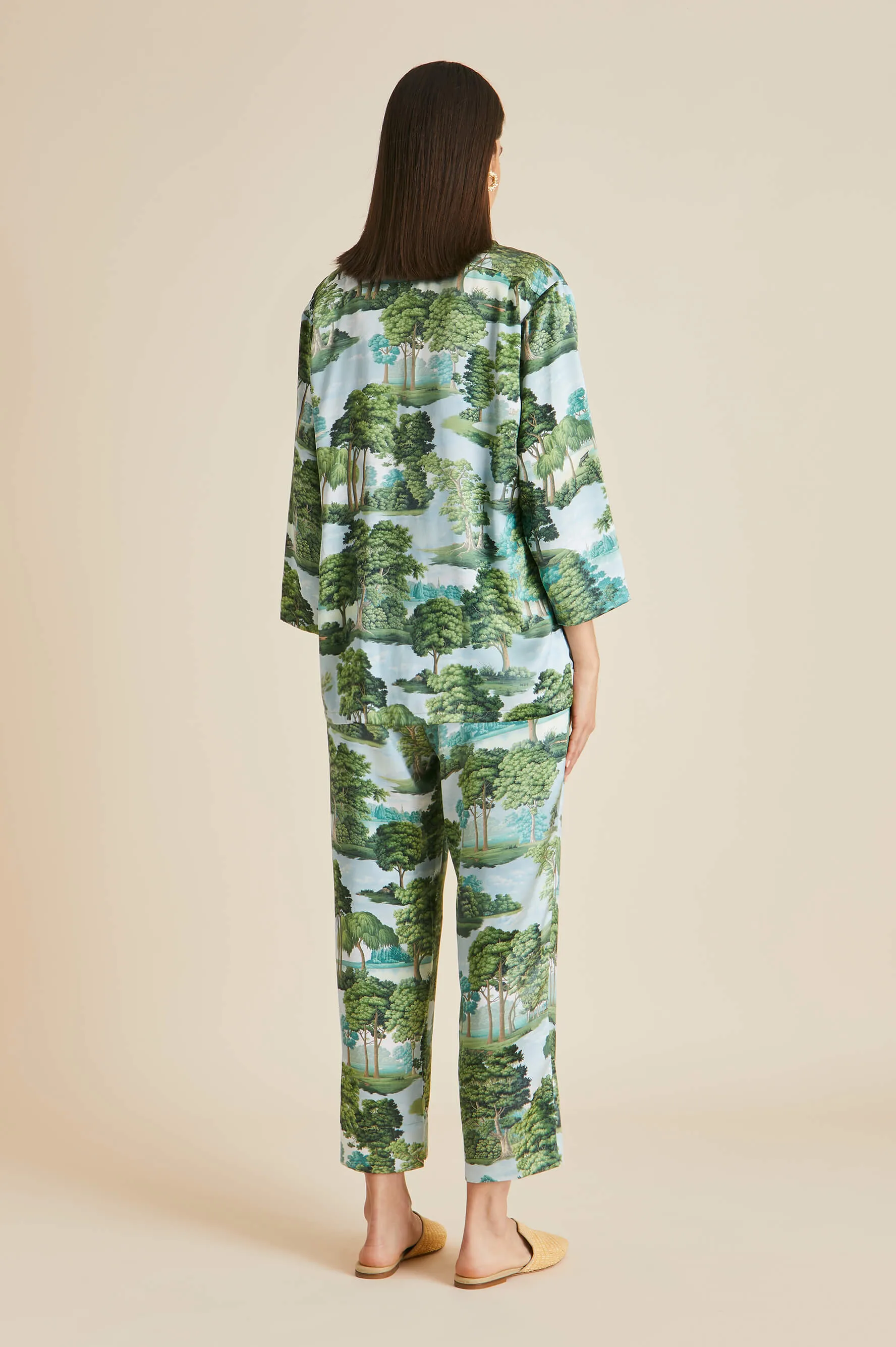 Casablanca Hyde Park Green Pajamas in Silk Satin