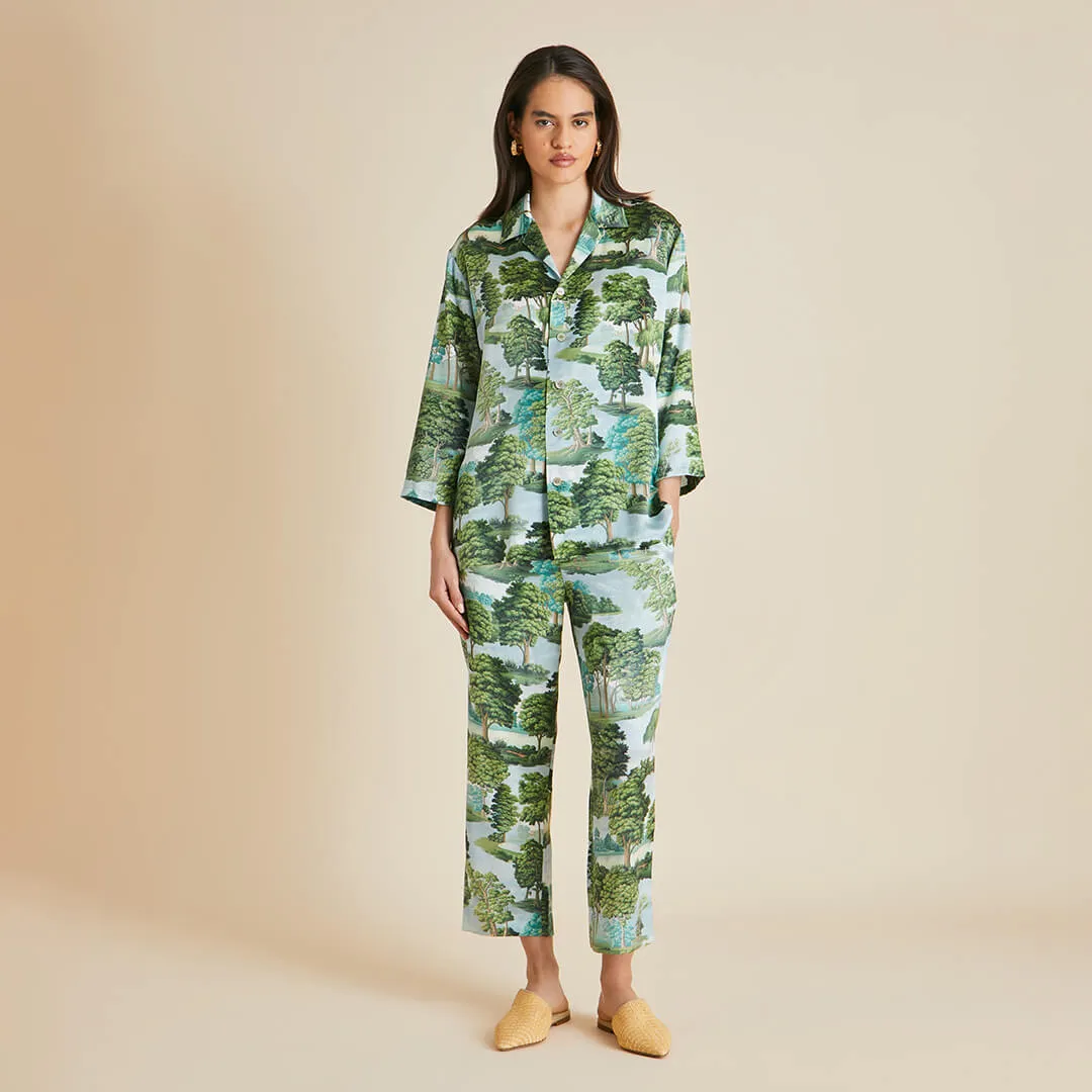 Casablanca Hyde Park Green Pajamas in Silk Satin