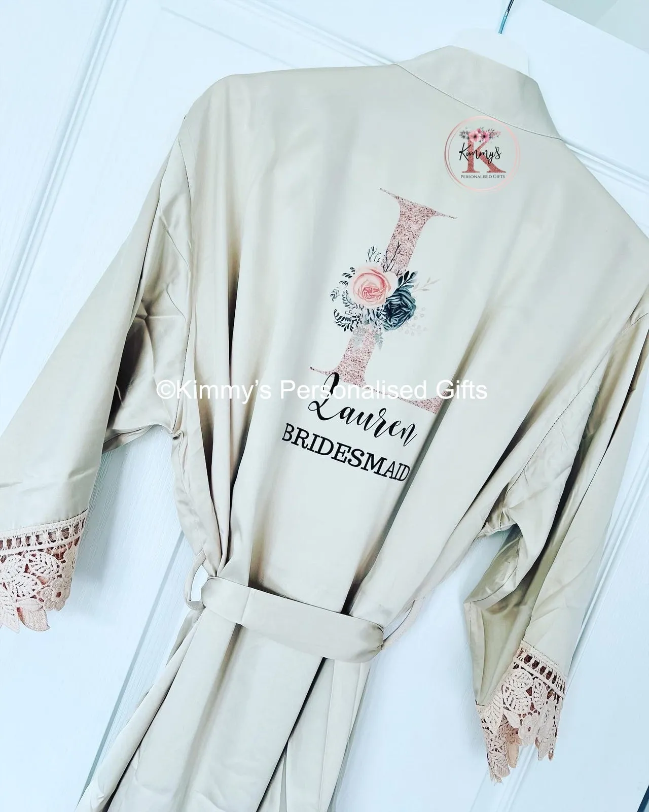 Champagne Matte Satin Lace Robes