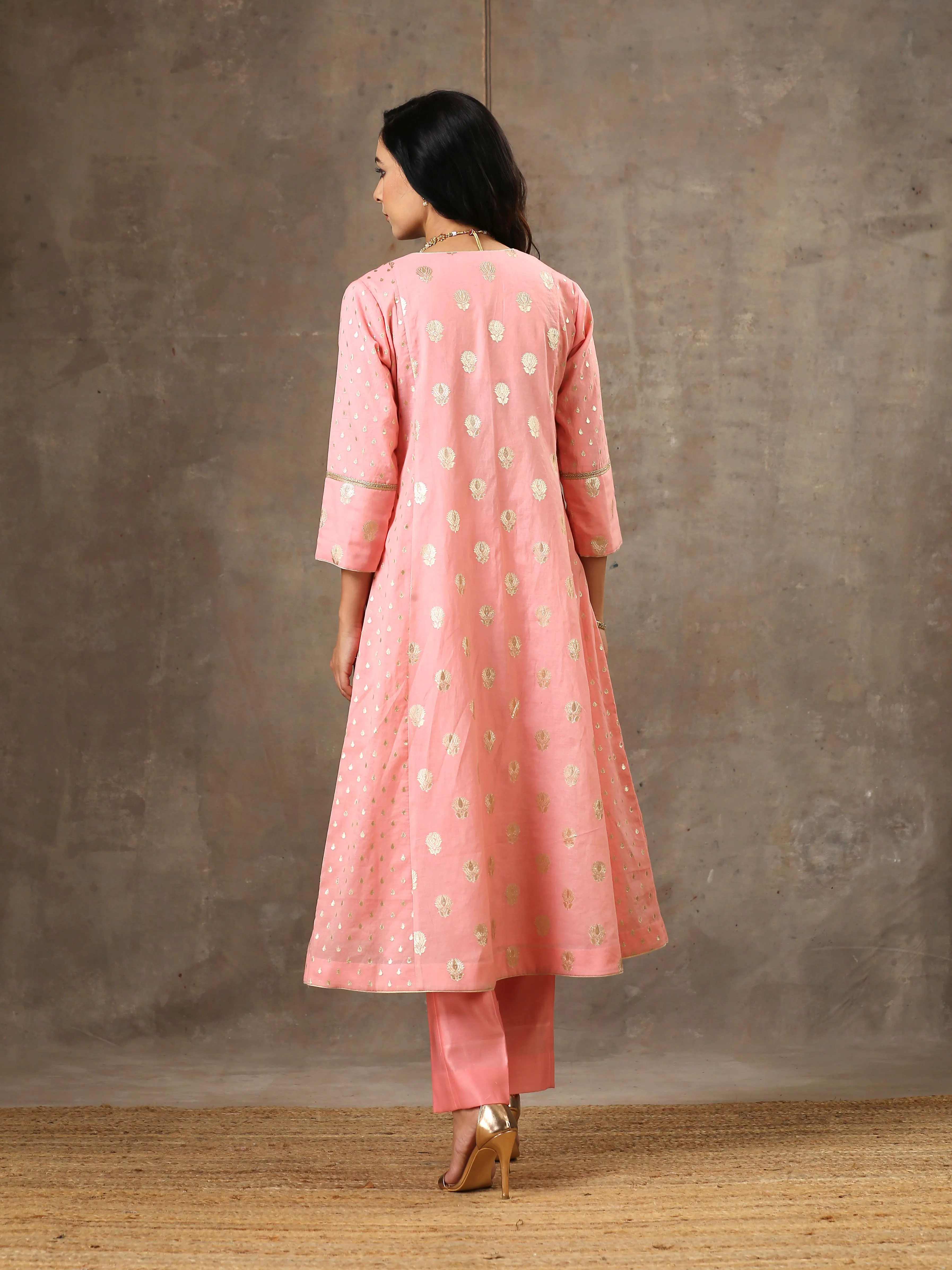 Chanderi Silk Yoke Kurta in Pink Peach Color
