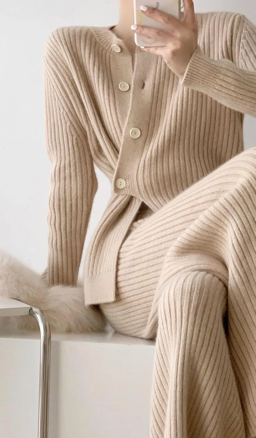 CHARTOU Women's Cozy Irregular Button Rib-Knit Lounge Sets 2 Pieces Trendy Outfits Sweater Sets
