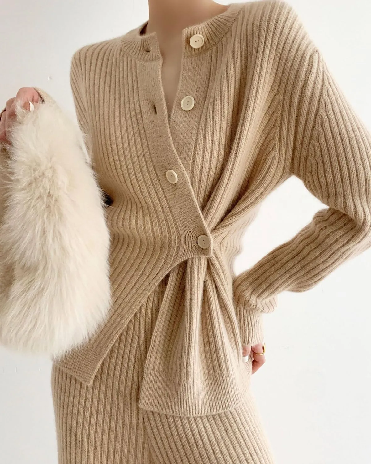 CHARTOU Women's Cozy Irregular Button Rib-Knit Lounge Sets 2 Pieces Trendy Outfits Sweater Sets