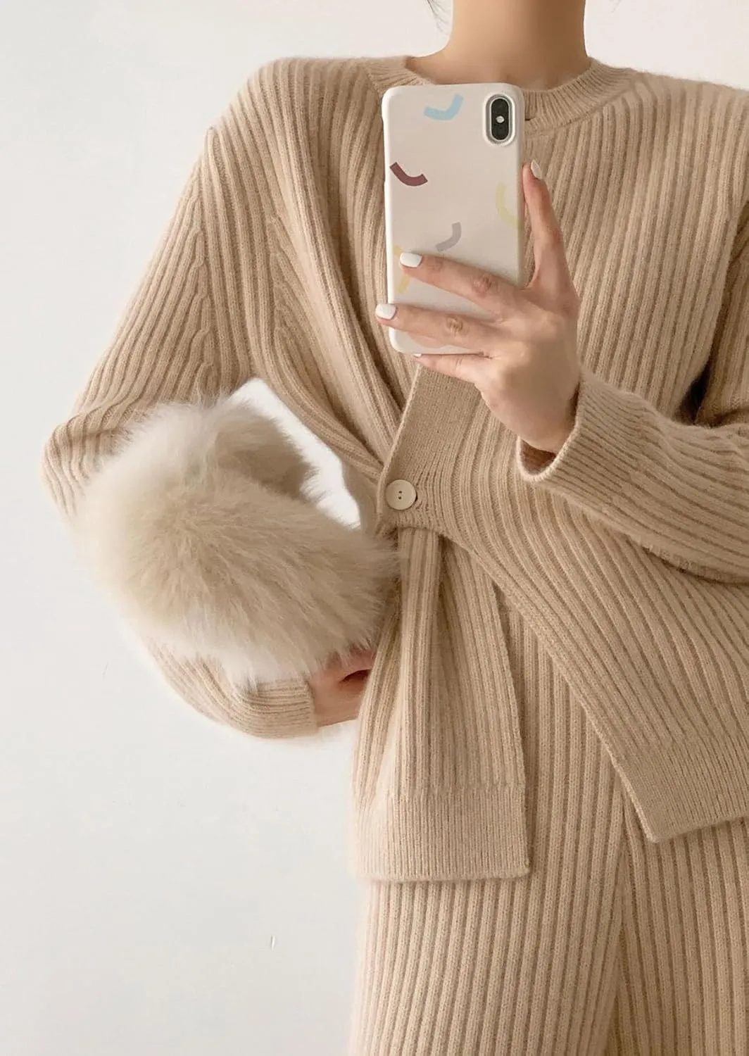 CHARTOU Women's Cozy Irregular Button Rib-Knit Lounge Sets 2 Pieces Trendy Outfits Sweater Sets