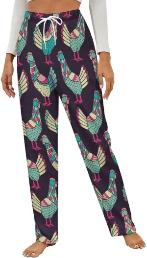 Chickens Pattern Women's Flannel Pajama Pants Fleece Lounge Sleep Bottoms PJ