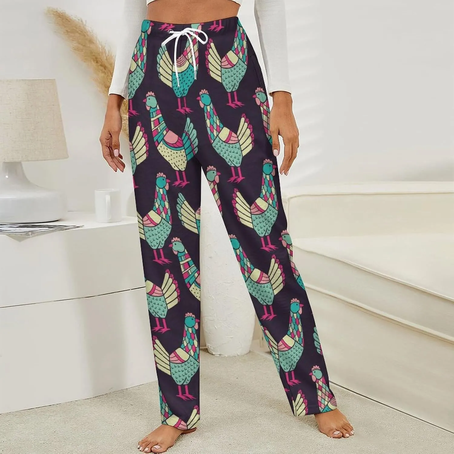 Chickens Pattern Women's Flannel Pajama Pants Fleece Lounge Sleep Bottoms PJ