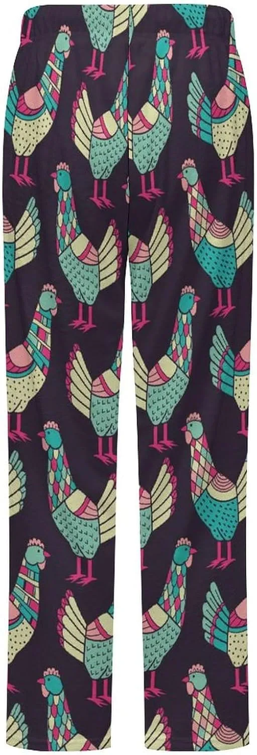 Chickens Pattern Women's Flannel Pajama Pants Fleece Lounge Sleep Bottoms PJ