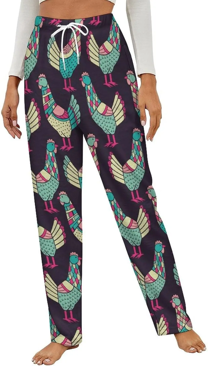 Chickens Pattern Women's Flannel Pajama Pants Fleece Lounge Sleep Bottoms PJ