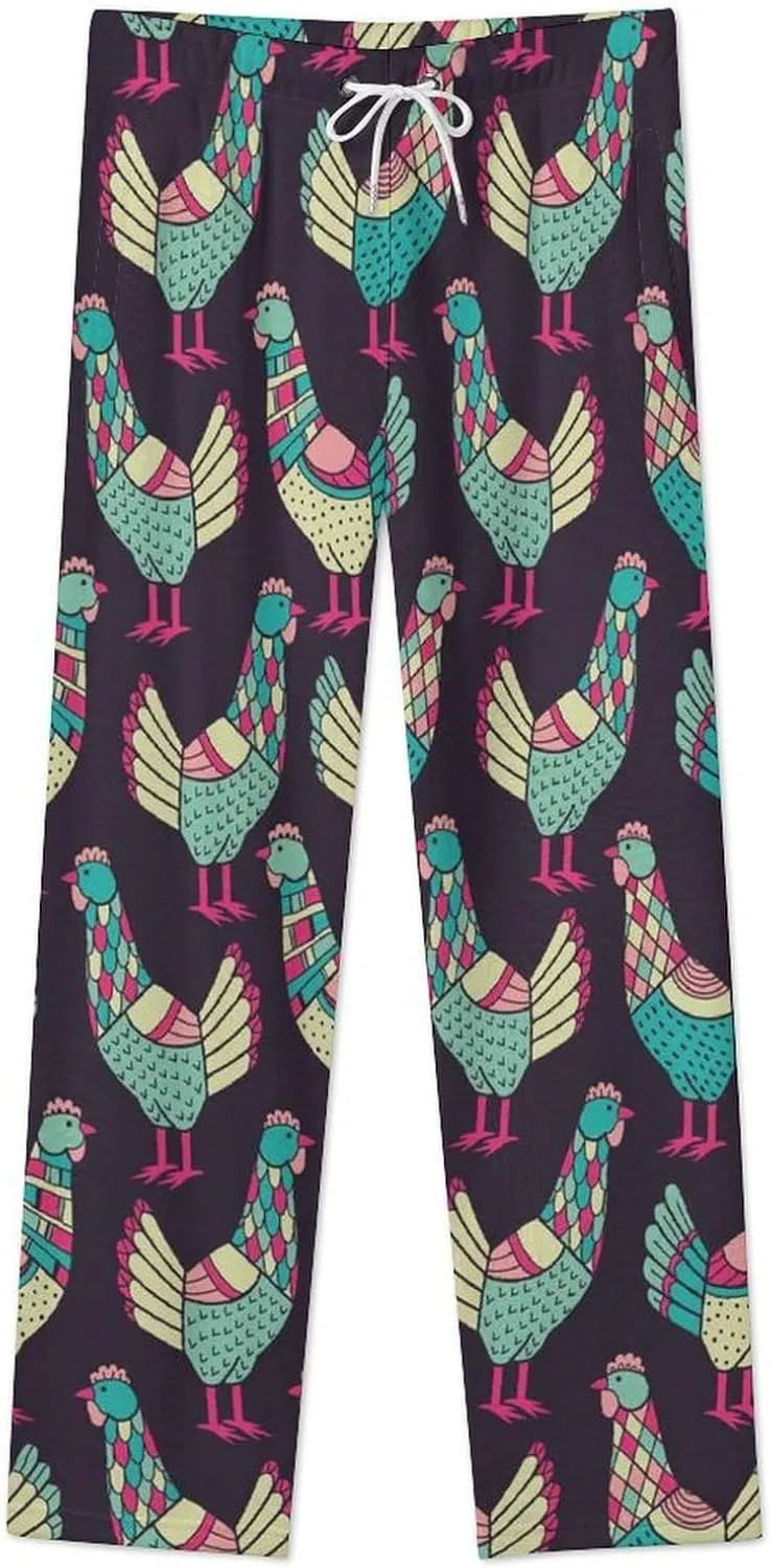 Chickens Pattern Women's Flannel Pajama Pants Fleece Lounge Sleep Bottoms PJ