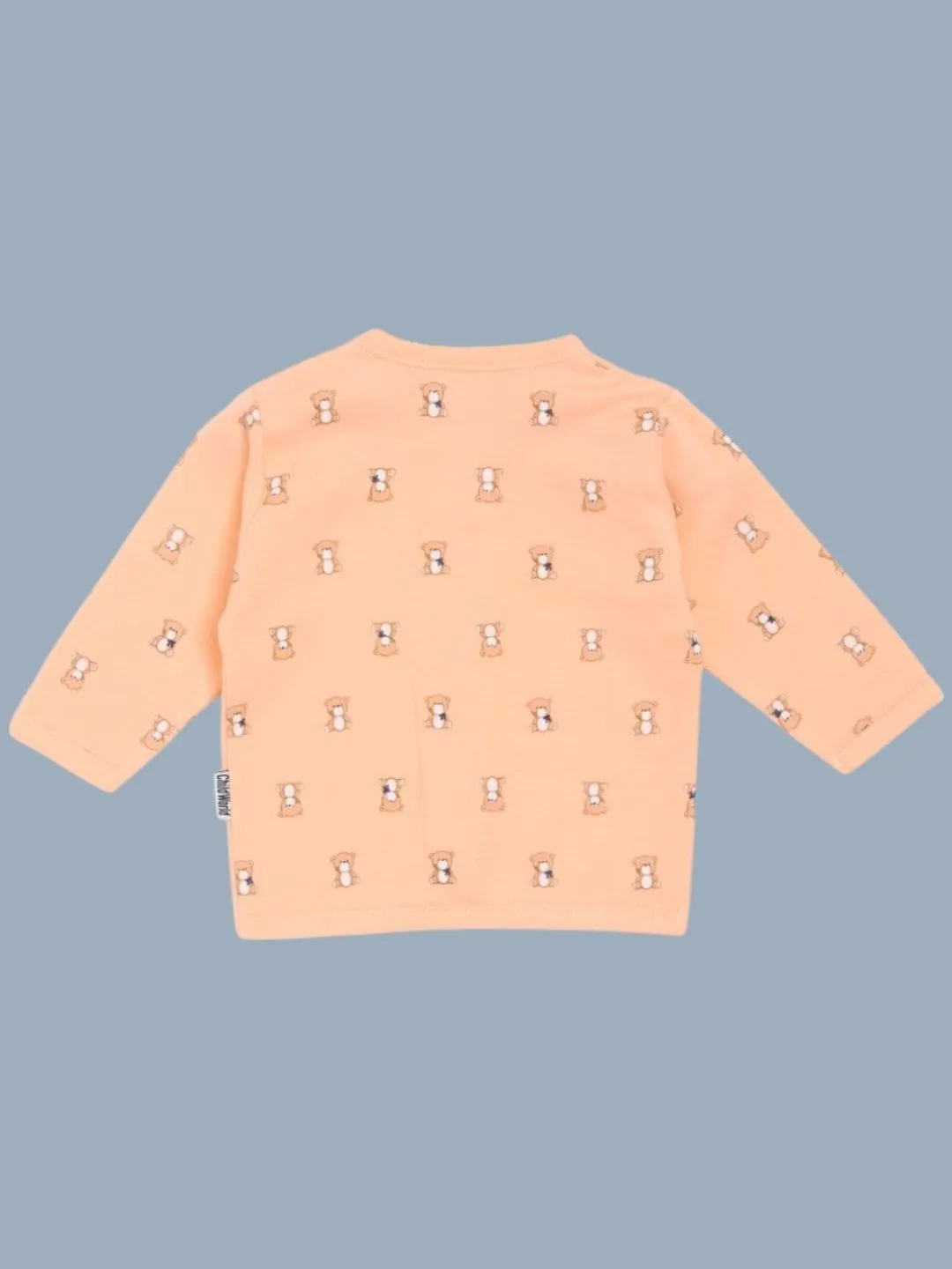 Child World Interlock Full Sleeves Front Open Jhabla - Teddy Bear Print - Pink