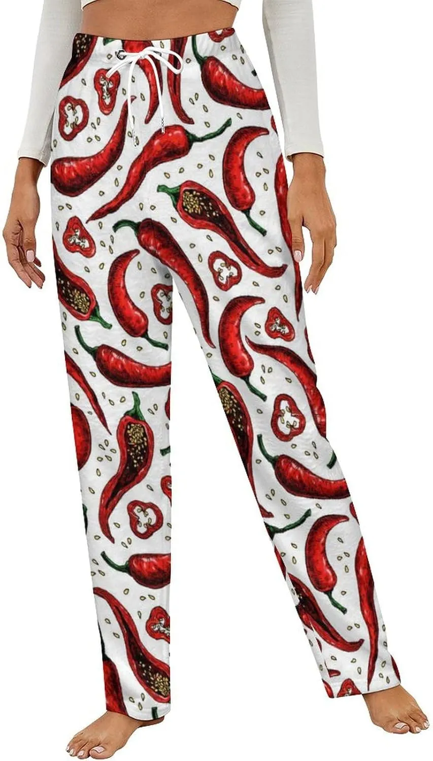 Chili Pepper Women's Flannel Pajama Pants Fleece Lounge Sleep Bottoms PJ