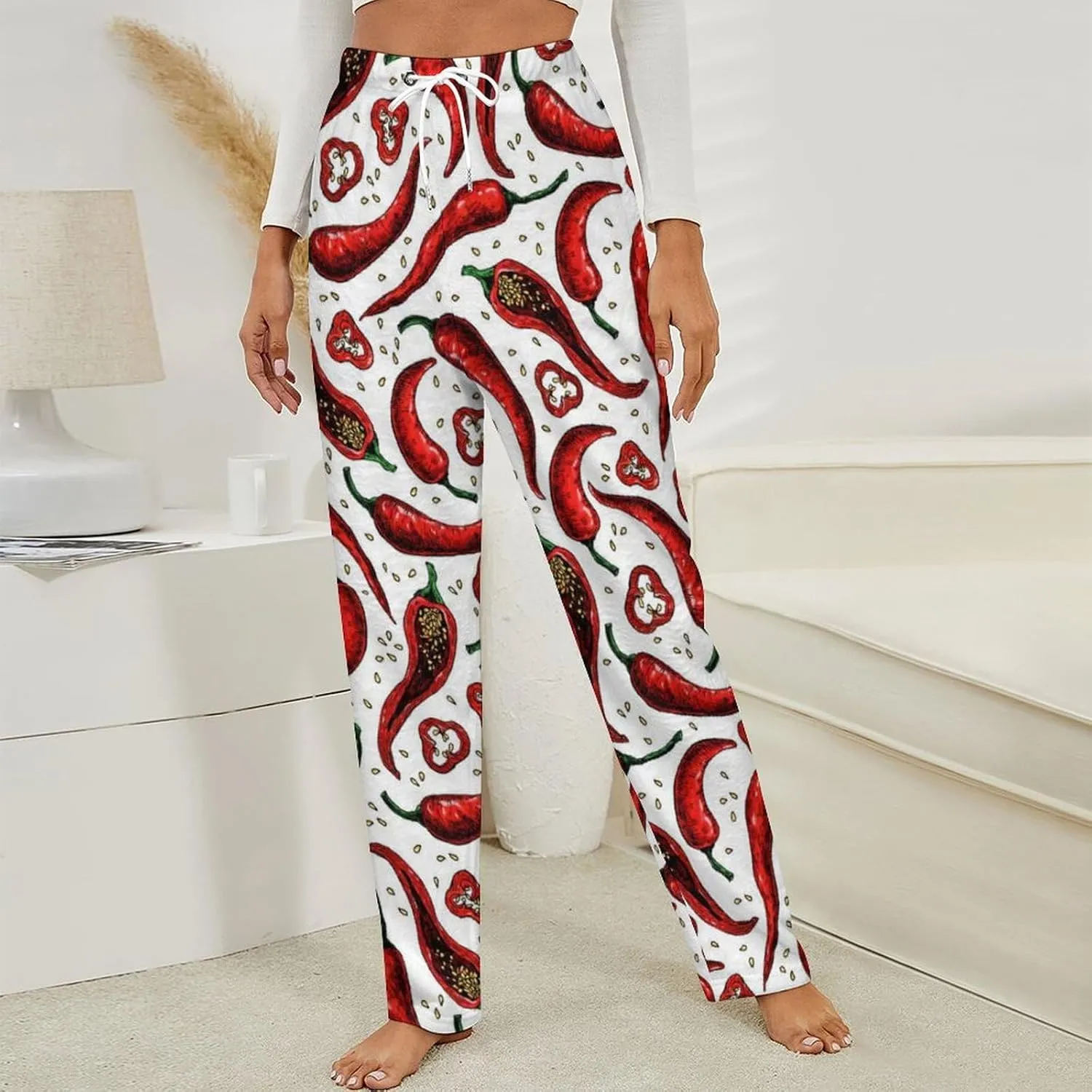 Chili Pepper Women's Flannel Pajama Pants Fleece Lounge Sleep Bottoms PJ