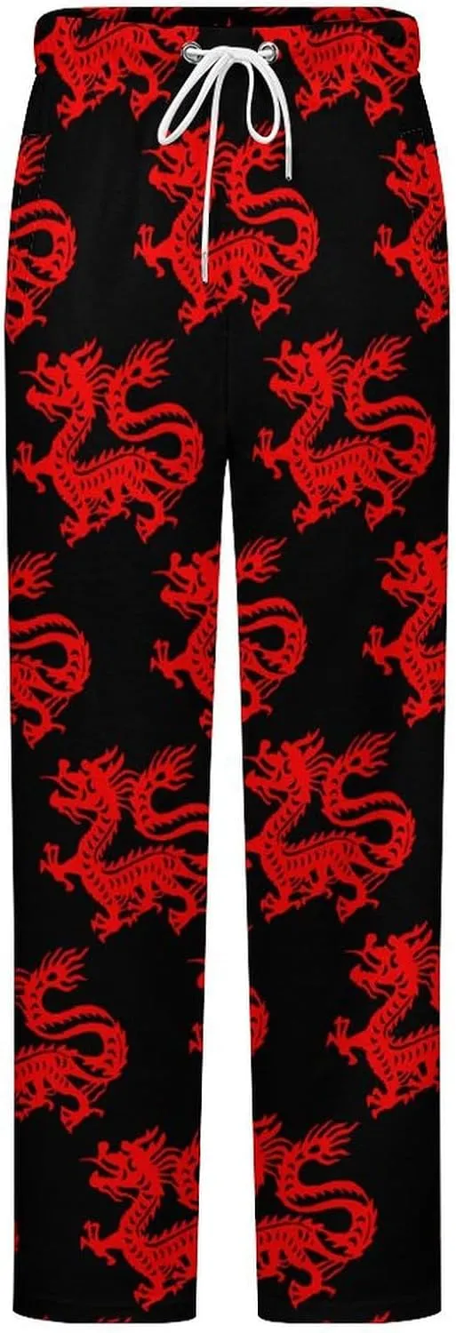 Chinese Magic Dragon Art Paper Cut Women's Flannel Pajama Pants Fleece Lounge Sleep Bottoms PJ