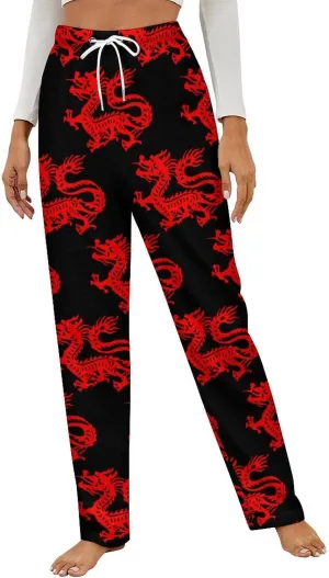 Chinese Magic Dragon Art Paper Cut Women's Flannel Pajama Pants Fleece Lounge Sleep Bottoms PJ