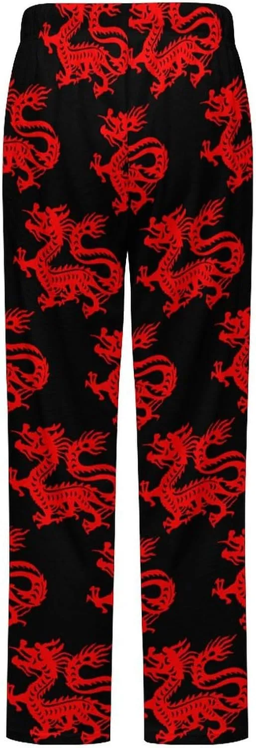 Chinese Magic Dragon Art Paper Cut Women's Flannel Pajama Pants Fleece Lounge Sleep Bottoms PJ