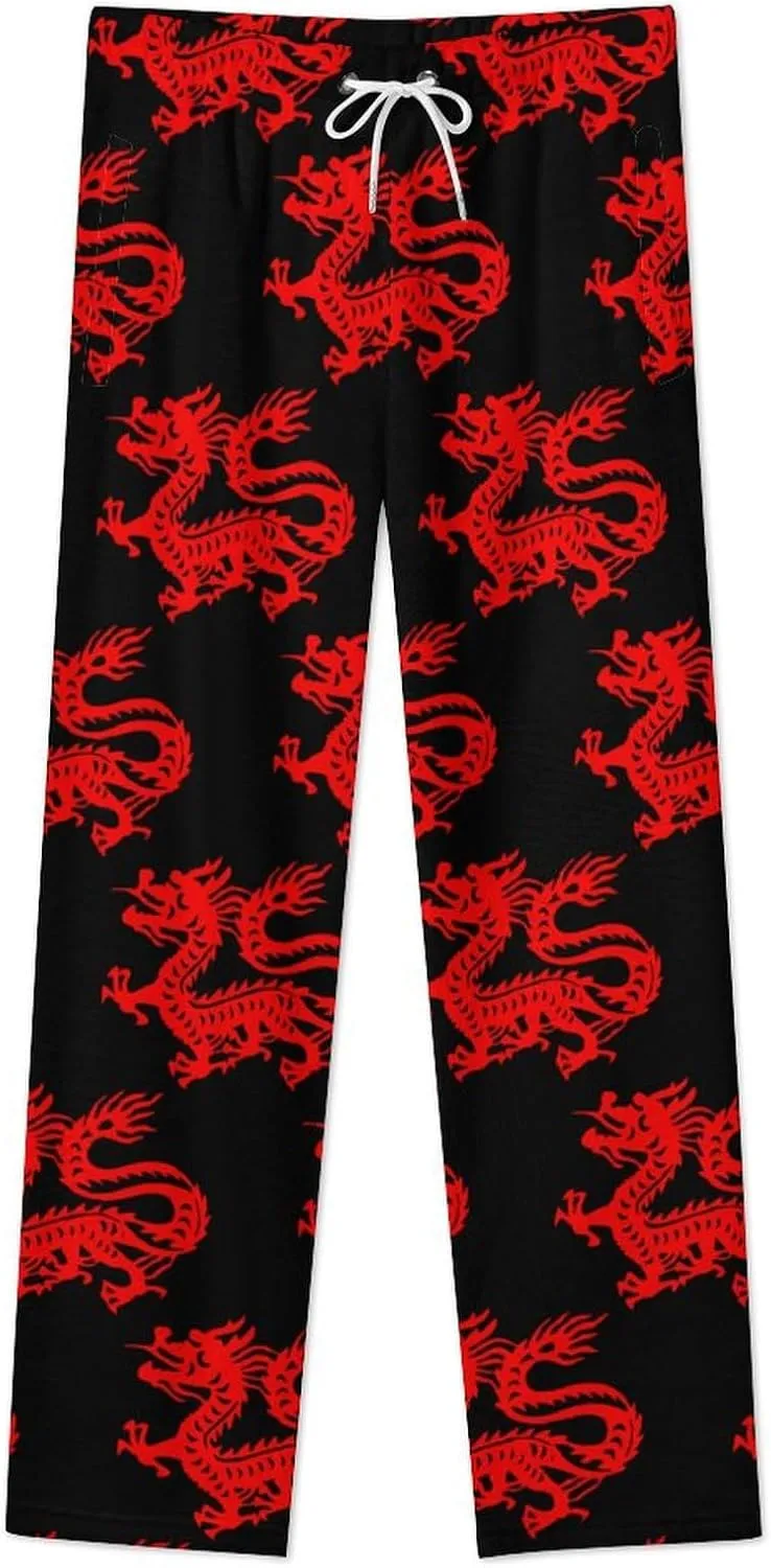 Chinese Magic Dragon Art Paper Cut Women's Flannel Pajama Pants Fleece Lounge Sleep Bottoms PJ