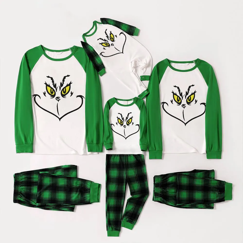 Christmas Cartoon and 'Merry Whatever' Letter Print Family Matching Raglan Long-sleeve Pajamas Sets