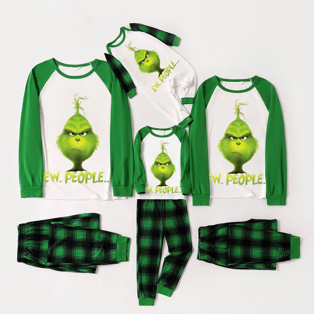 Christmas Cartoon and 'Merry Whatever' Letter Print Family Matching Raglan Long-sleeve Pajamas Sets