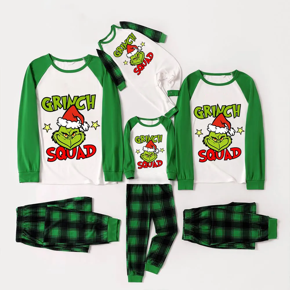 Christmas Cartoon and 'Merry Whatever' Letter Print Family Matching Raglan Long-sleeve Pajamas Sets
