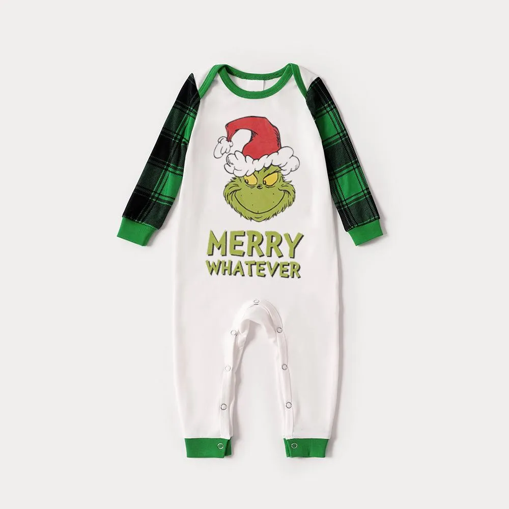 Christmas Cartoon and 'Merry Whatever' Letter Print Family Matching Raglan Long-sleeve Pajamas Sets