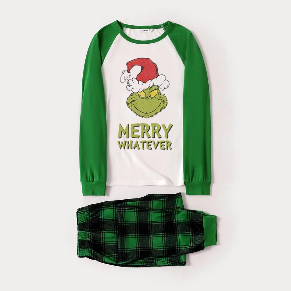 Christmas Cartoon and 'Merry Whatever' Letter Print Family Matching Raglan Long-sleeve Pajamas Sets