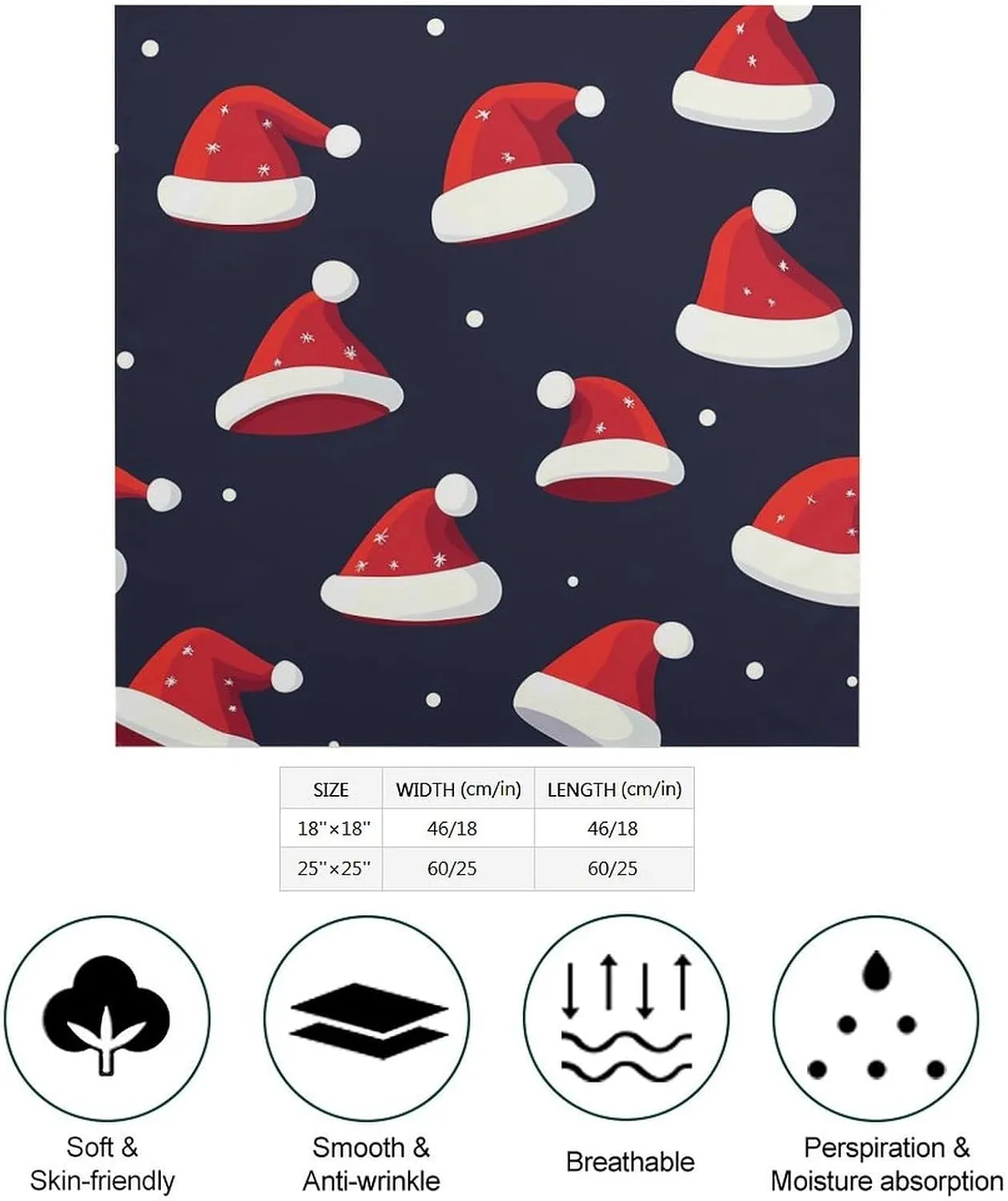 Christmas Hat Pattern Bandanas Face Mask Square Scarf Headwear Silk Head Scarves Lightweight Wrap Neck Scarf