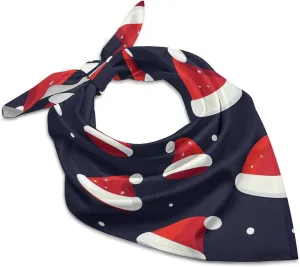 Christmas Hat Pattern Bandanas Face Mask Square Scarf Headwear Silk Head Scarves Lightweight Wrap Neck Scarf