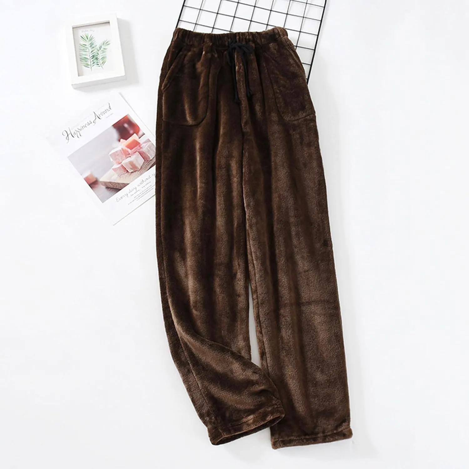 Christmas Pajama Pants Flannel Cotton Warm Plaid Loose Soft Comfortable Print Pj Bottoms Trousers Xmas