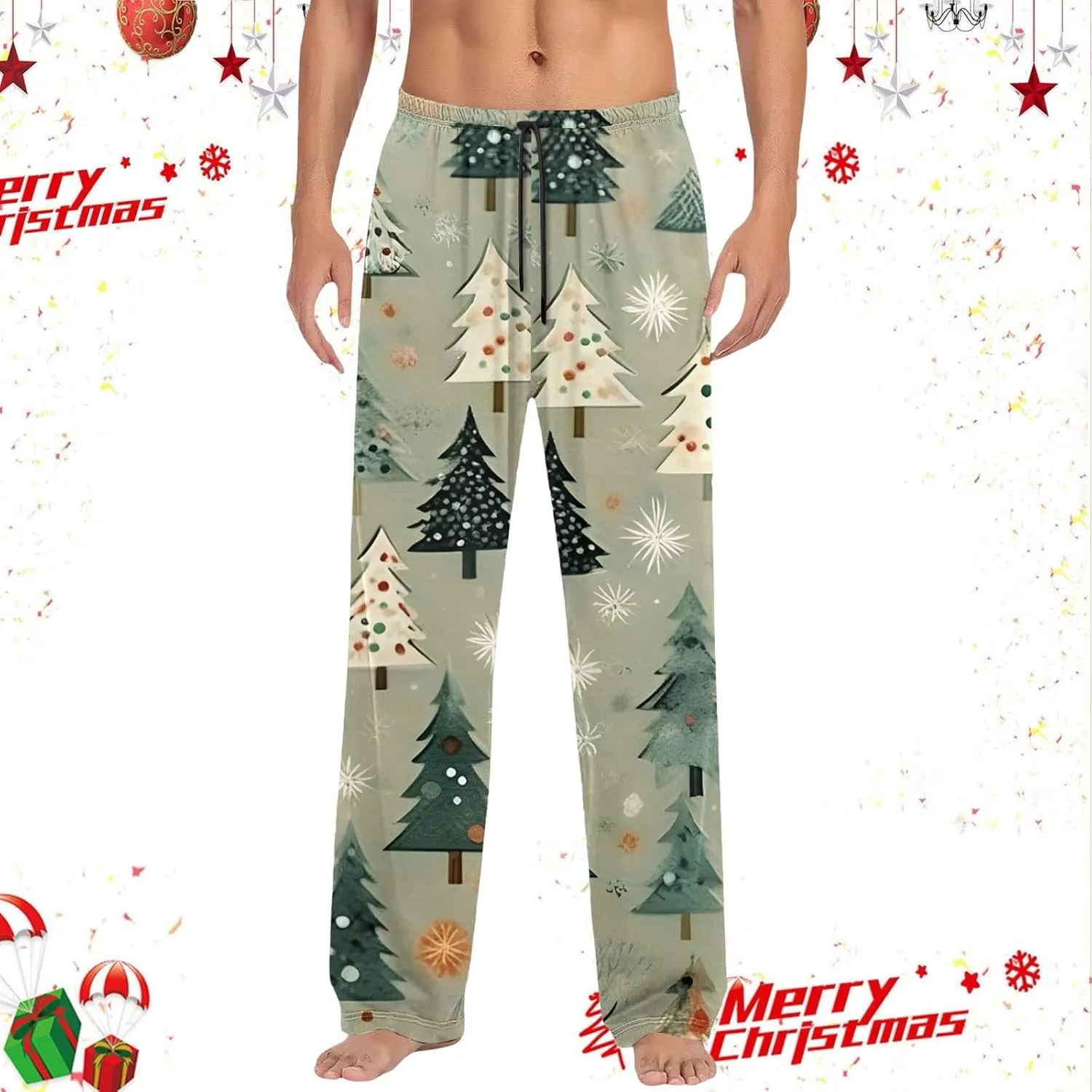 Christmas Pajamas for Men Long Pants Cute Character Print Pajama Pants Pajama Bottoms Soft Sleepwear