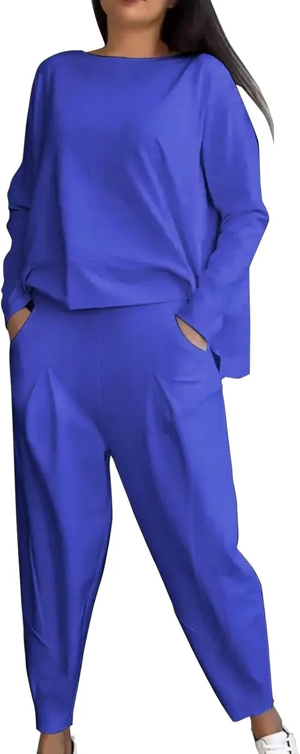 Christmas Pajamas for Women Women's Solid Color Casual Two Trouser Suit with Small Feet Round Soft Loungewear