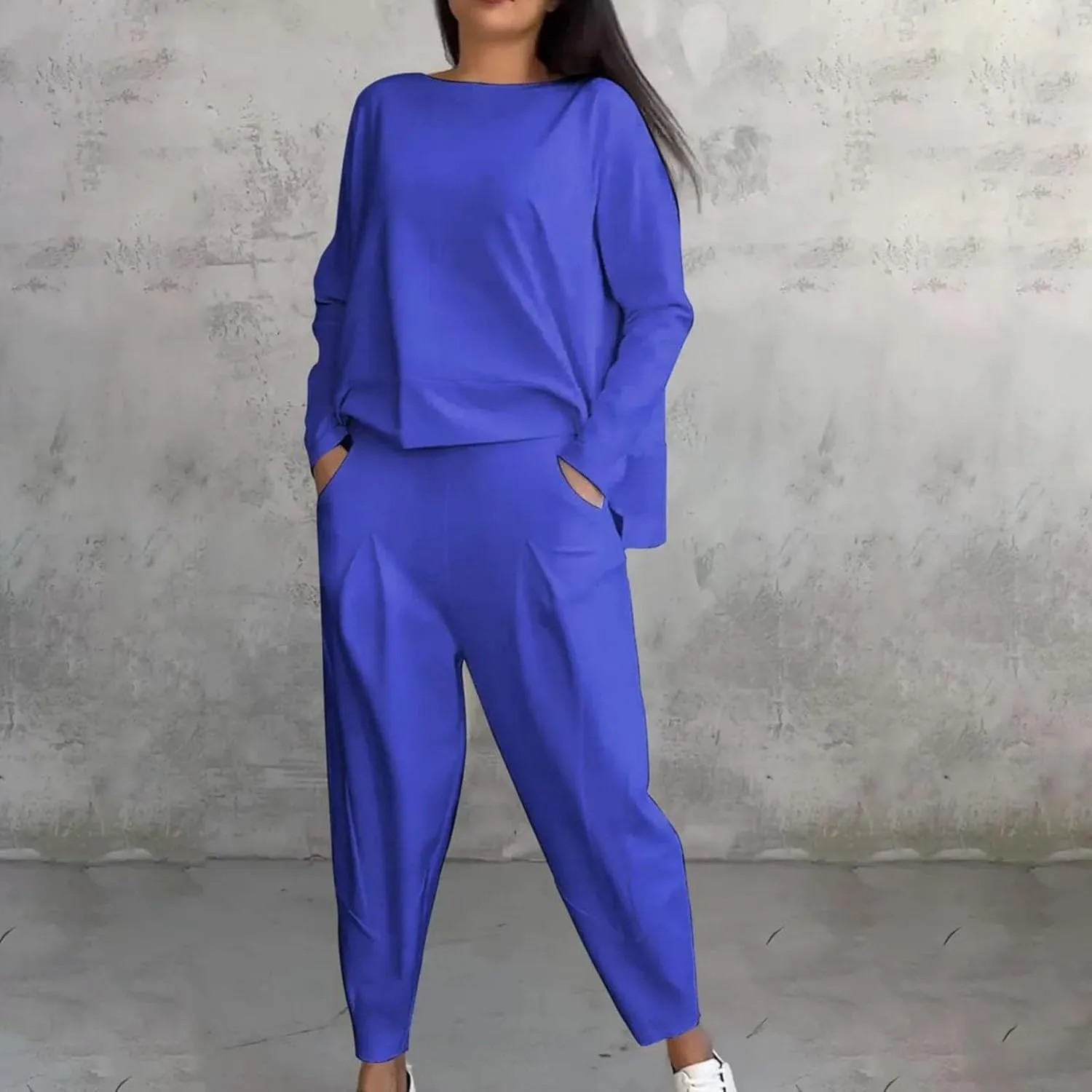 Christmas Pajamas for Women Women's Solid Color Casual Two Trouser Suit with Small Feet Round Soft Loungewear