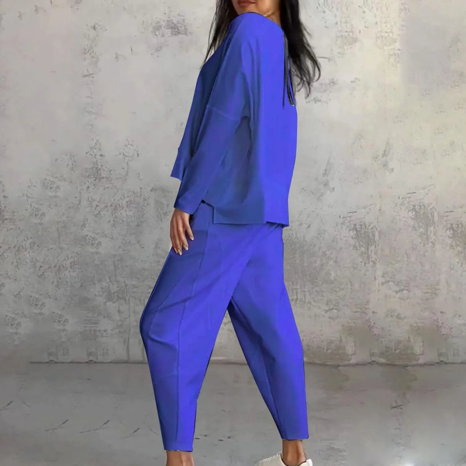 Christmas Pajamas for Women Women's Solid Color Casual Two Trouser Suit with Small Feet Round Soft Loungewear