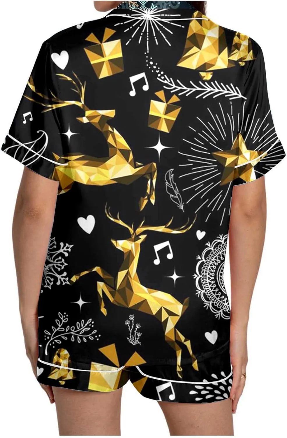 Christmas Pajamas Sets for Women, Women's Pajama Short Sleeve Sleepwear Soft Pj Set Elk Graphic Top and Shorts Pajamas Set