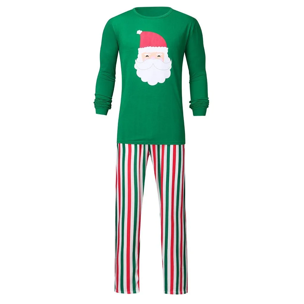 Christmas Santa Print Top and Stripe Pants Family Matching Pajamas Set