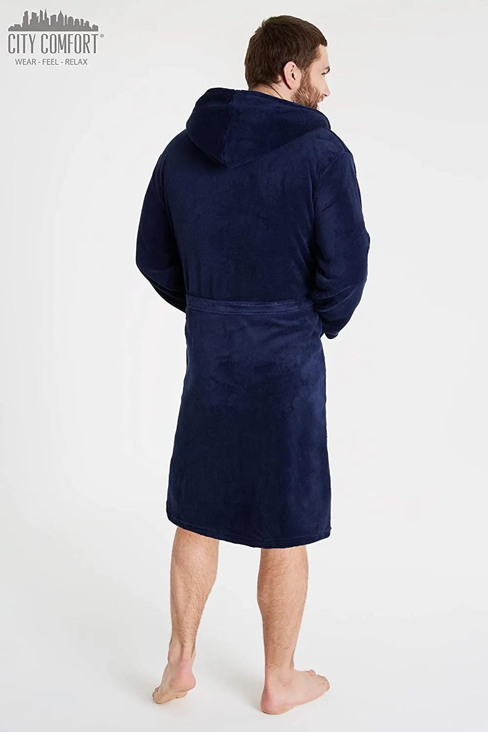 CityComfort Dressing Gown Mens Fleece Hooded Dressing Gowns