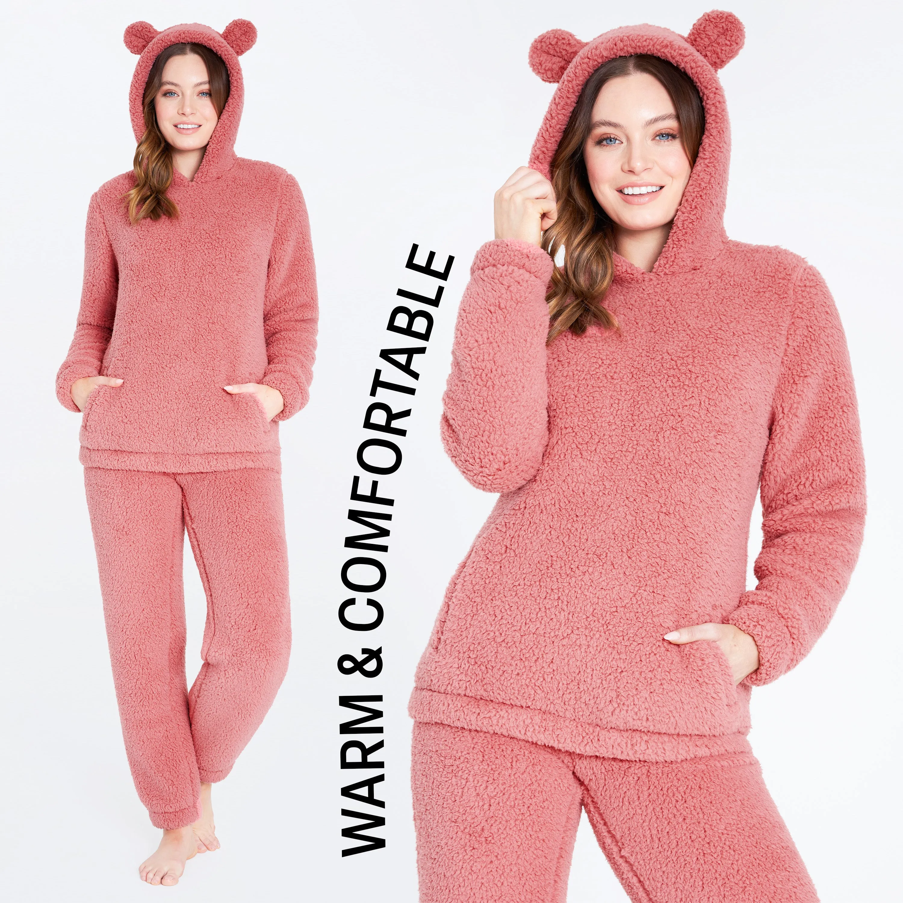CityComfort Ladies Pyjamas, Nightwear Fleece Pyjamas for Women 2 Piece Fluffy Fleece Loungewear Set, Soft Warm Fleece Pyjamas Women and Teens