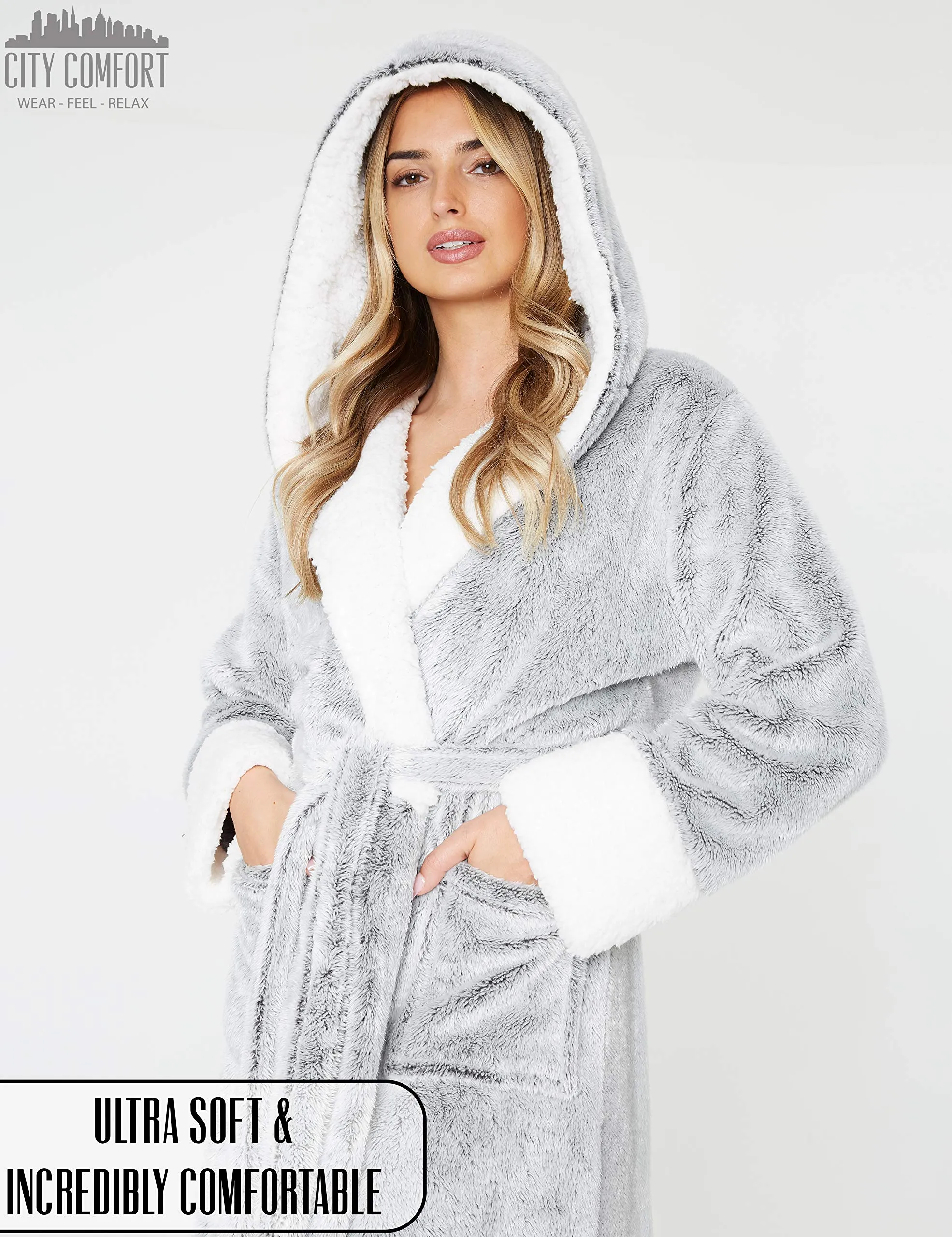 CityComfort Super Soft Fleece Hooded Dressing Gown for Women