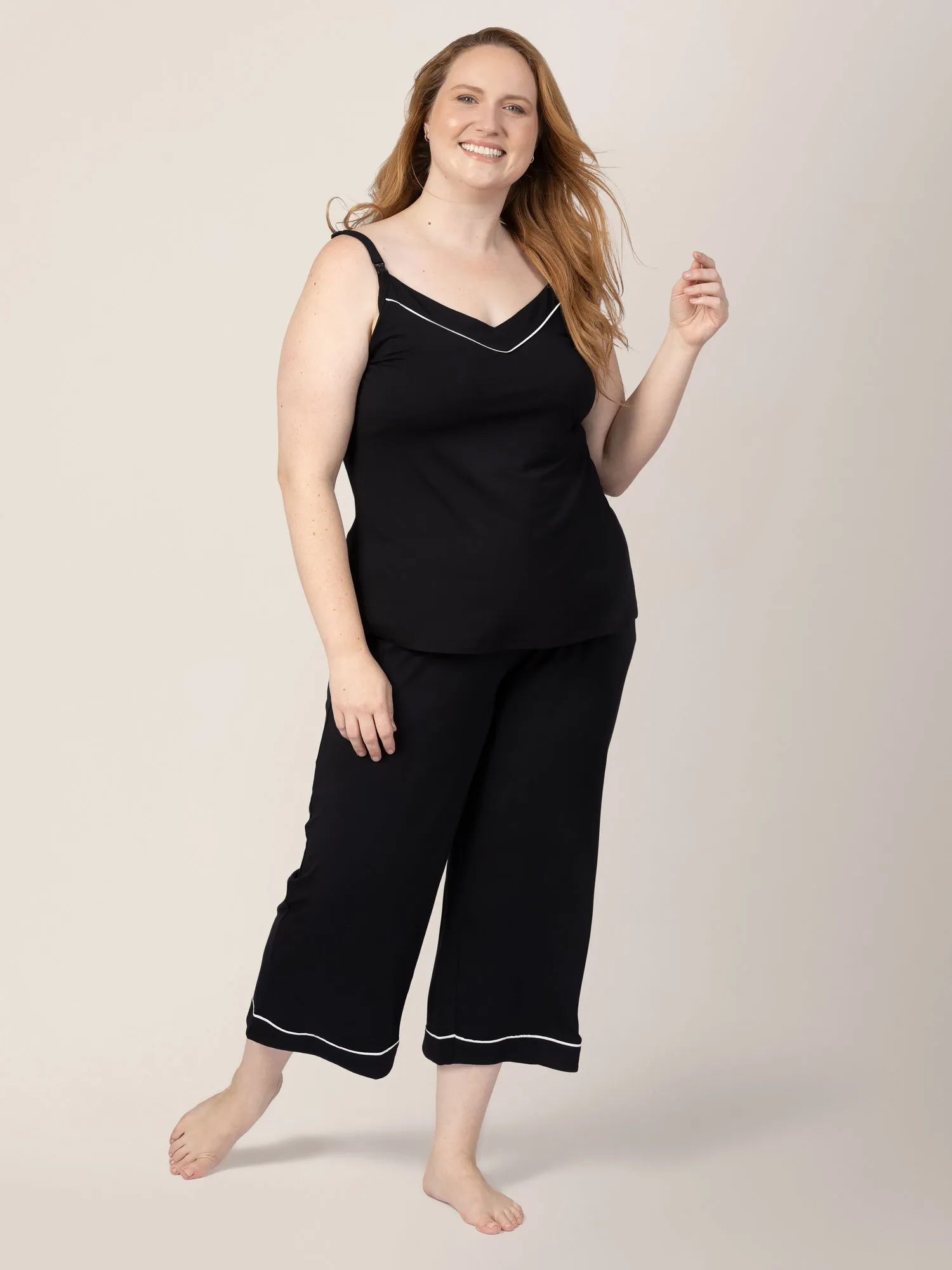 Clea Bamboo Nursing Tank & Capri Pajama Set | Black