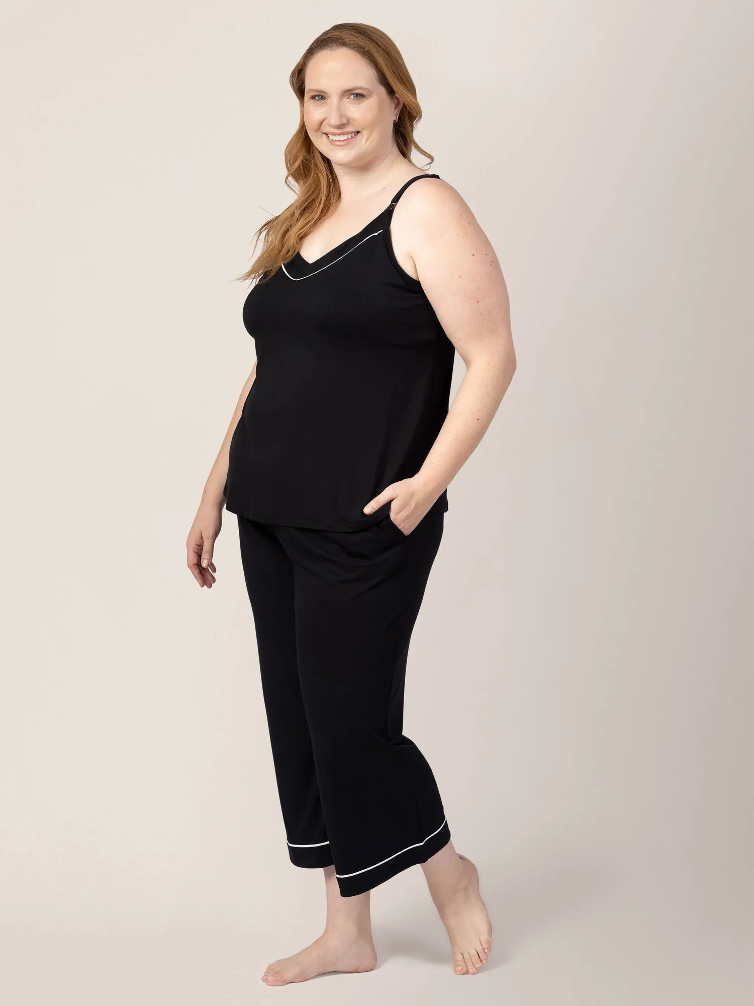 Clea Bamboo Nursing Tank & Capri Pajama Set | Black